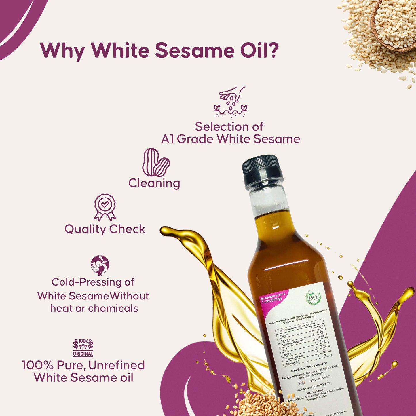 Wood Pressed White Til (Sesame) Oil