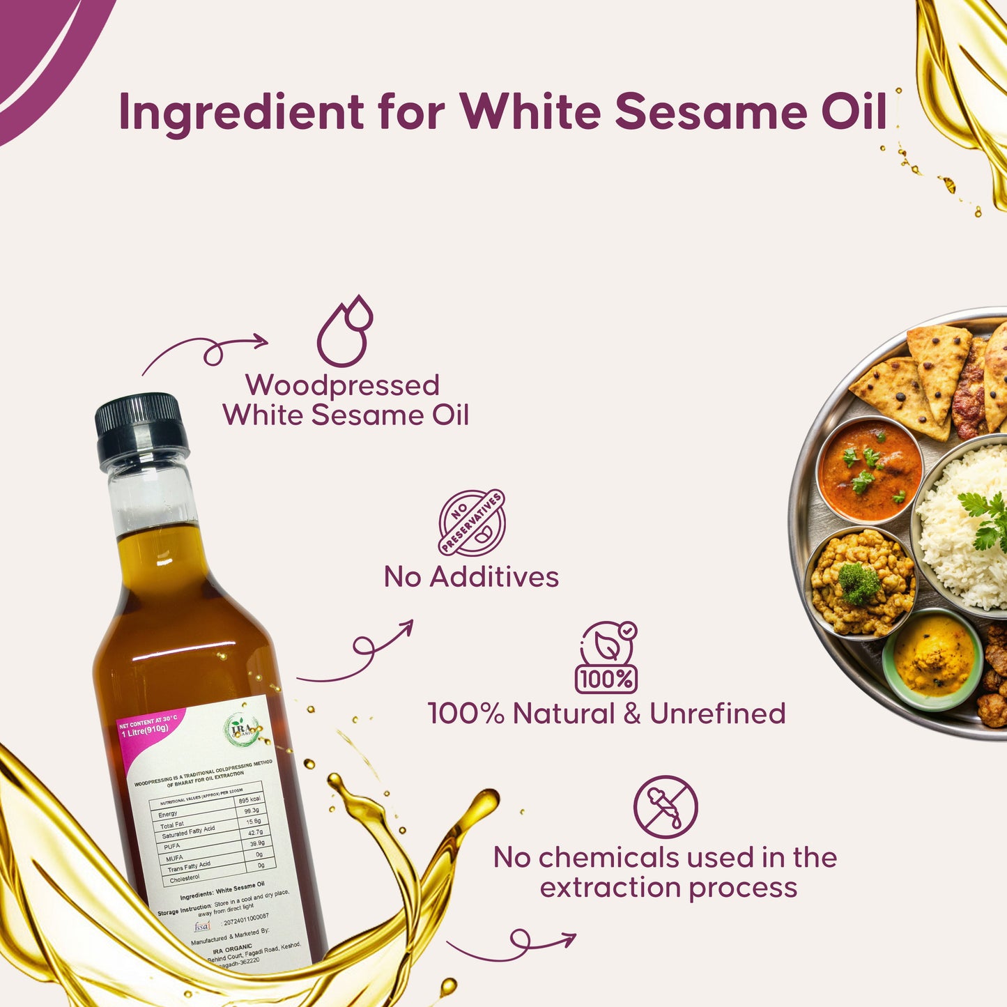 Wood Pressed White Til (Sesame) Oil